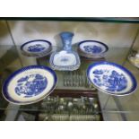 A selection of blue and white Minton pla