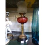 A late 19th century brass columned oil l