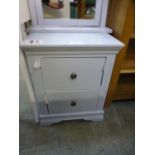 A large blue painted two drawer bedside