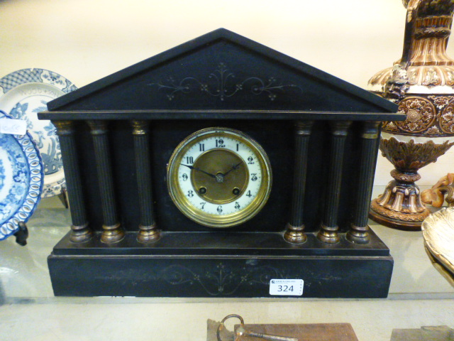 A late 19th century slate mantle clock o