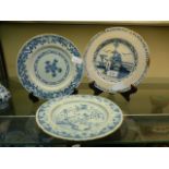 Three 18th century blue and white Delft