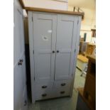 A blue painted two door kitchen larder w