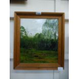 A pine framed oil on board of crows hang