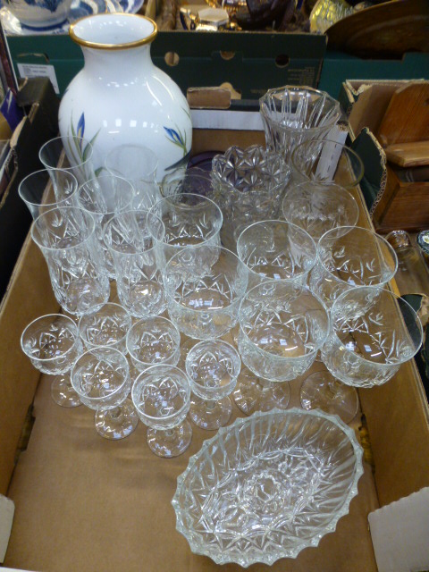 A tray containing glass drinking vessels