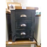 A blue painted large bedside three drawe