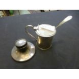 A silver hallmarked mustard pot and spoo