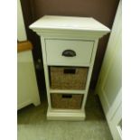 Monaco White Wicker 1 Drawer 2 Basket Un