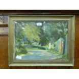 A framed and glazed oil painting 'Church Lane' signed Lilian Clarke Goodchild