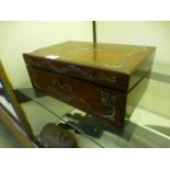 A brass inlaid rosewood writing box CONDITION REPORT: Exterior appears to be in