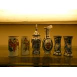 A pair of Chinese hand painted vases A/F together with a pair of blue and white Delft vases and two