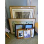 A selection of framed and glazed prints to include Russell Flint, advertising etc.