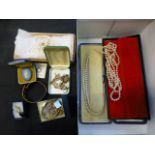 A selection of yellow metal yellow metal jewellery and pearl style necklaces etc.