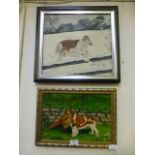Two framed oil paintings of dogs