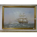 A gilt framed oil on board of sailing vessel signed Sacco