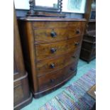 A 19th century flame mahogany bow front chest of two short over three long drawers