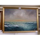 A framed oil on canvas of sea scape,