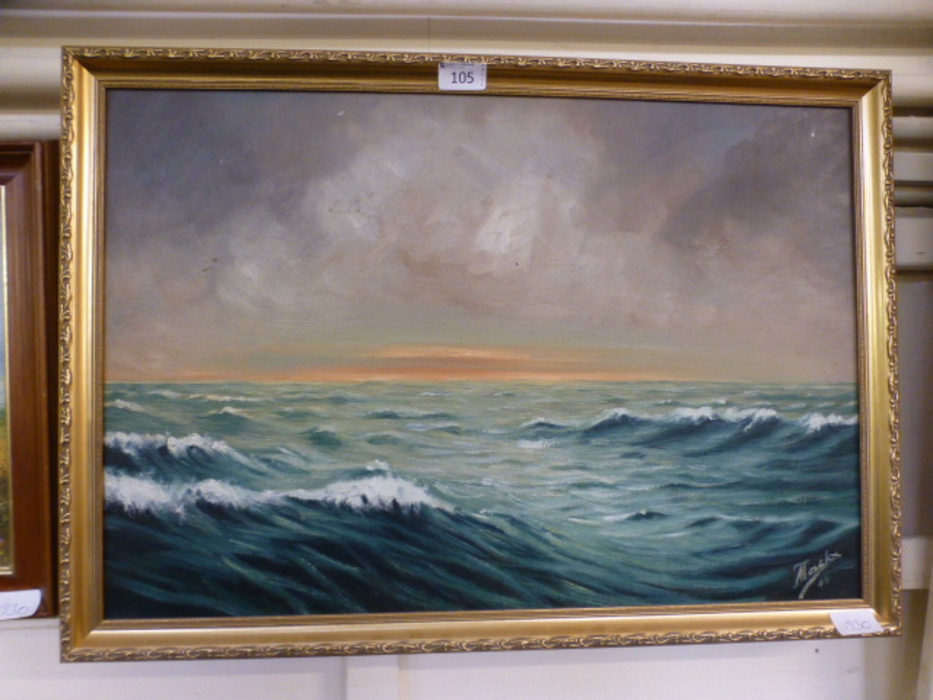 A framed oil on canvas of sea scape,