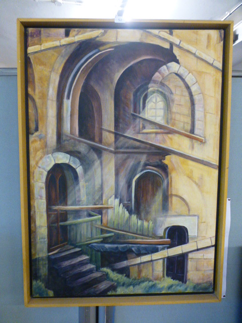 An acrylic on canvas of interior castle scene