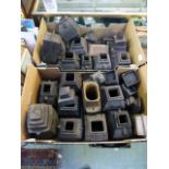 Two trays of eastern carved wooden storage boxes
