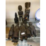 Nine African wooden carved figures