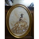 A gilt framed and glazed oval silhouette of lady in period dress,