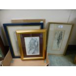 Four framed and glazed artworks to include etchings,