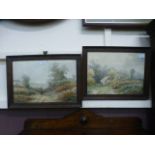 Two framed and glazed early 20th century watercolours of countryside scenes,