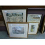 Five framed and glazed artwork's, to include maps,