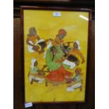 A framed and glazed Indian artwork of lady dancing with band