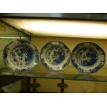 Three Chinese blue and white bowls