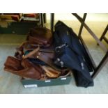 A tray of leather handbags etc.