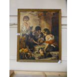 A gilt framed oleograph of children at play