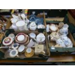 Three trays of ceramic tableware to include part tea sets, vases etc.