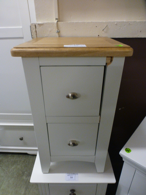 An oak topped grey based two drawer bedside chest A/F (14.