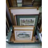 A selection of framed and glazed prints of cricket and golf etc.