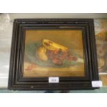 A framed oil on canvas of still life