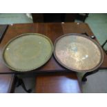 Two eastern brass and copper trays