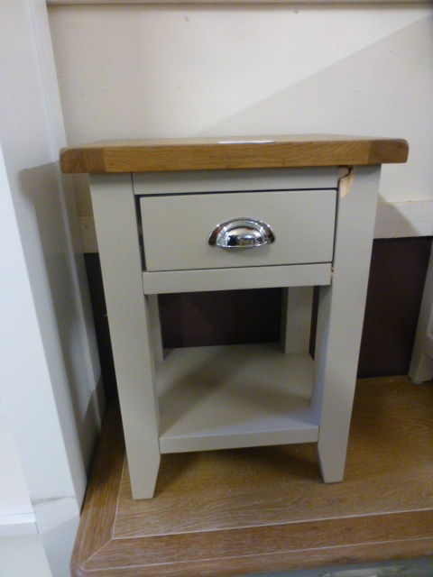 An oak topped grey based bedside cabinet A/F (4.