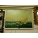 A framed oil on board of sailing vessel 'Thelma Leads', signed L.