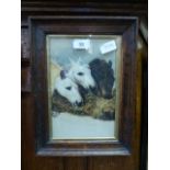 A early 20th century oak framed and glazed print of horses eating