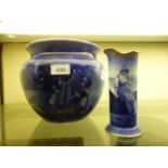 A Royal Doulton blue and white planter decorated with scenes of children together with a Royal