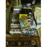 A tray of various DVDs