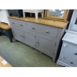 A grey painted sideboard with two drawers and three cupboards under (77.