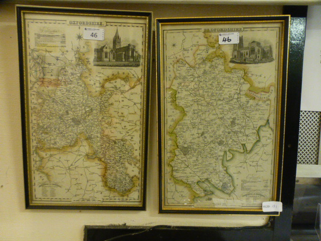 Two framed and glazed maps of Oxfordshire and Bedfordshire