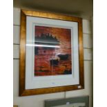 A framed and glazed limited edition Rolf Harris print of boating scene signed in pencil 305/395