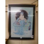 A modern framed and glazed Art Deco style print of young lady