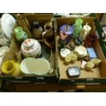 Two trays of ceramic and glassware to include large ginger jar, vases, Wade tortoise etc.