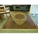A large blue and red ground rug 250cm x 350cm CONDITION REPORT: Generally seem to be