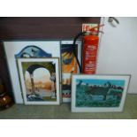 Three framed and glazed prints of cats by Rosina Wachtmeister along with a print of cats signed