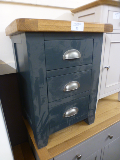 A blue painted large bedside three drawer cabinet (96.